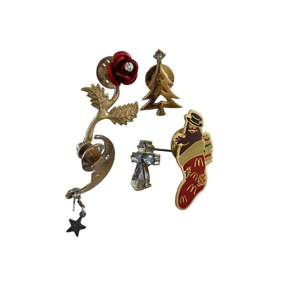 Lot of Pins/ Brooches Christmas Tree Stocking Rose Flower Floral Angel